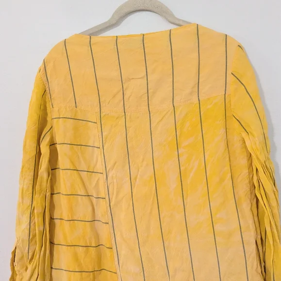 3.1 Phillip Lim Striped Tunic Dress Shirt Pleated Tiered Long Sleeve Yellow 4 - Picture 8 of 15